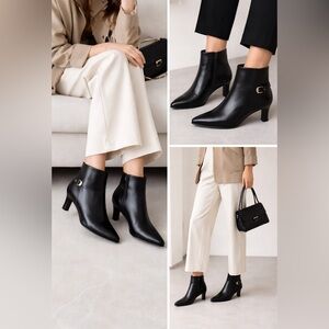 Tucker Black Pointed Leather Ankle Boots with Buckle